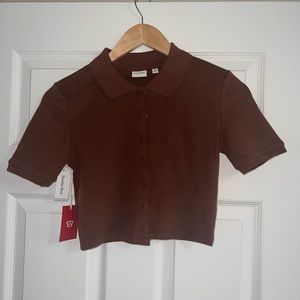 Sunday Best brown cropped polo tee